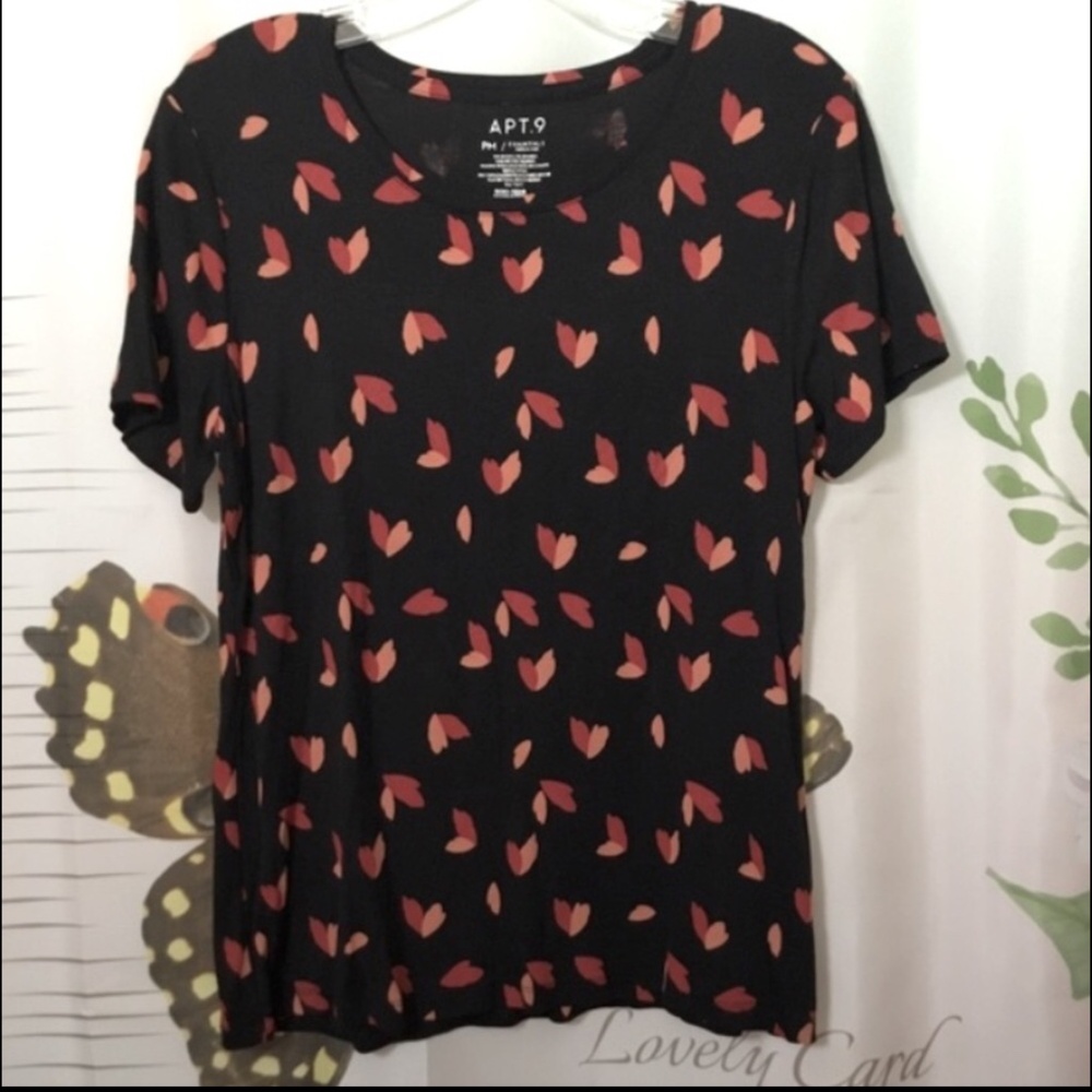 Apt 9 Essentials Petite Medium Black Stretch Short Sleeve Top Shirt